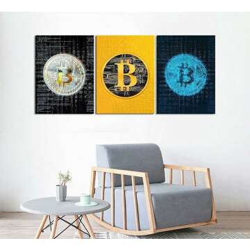 Bitcoin Canvas Wall Art 3 Piece Set for Home