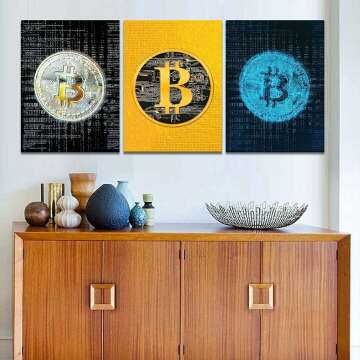 Bitcoin Canvas Wall Art 3 Piece Set for Home