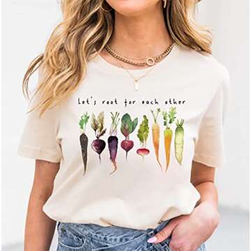 Let's Root for Each Other Plants Shirt for Women Novelty Vegetable Graphic Gardening Tees Funny Plant Lover T-Shirt