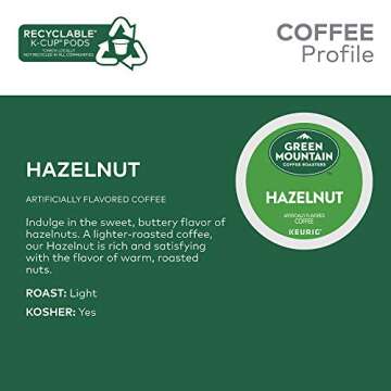 Green Mountain Coffee Roasters Hazelnut Keurig Single-Serve K-Cup Pods, Light Roast Coffee, 32 Count