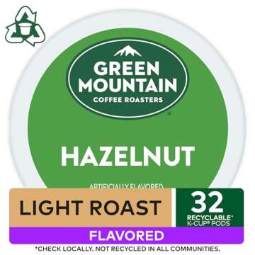 Green Mountain Coffee Roasters Hazelnut Keurig Single-Serve K-Cup Pods, Light Roast Coffee, 32 Count