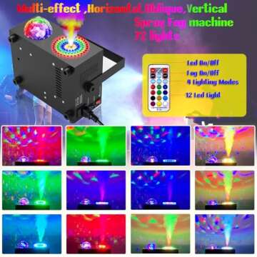 IMONE 2 in 1 Disco Ball Horizontal,Vertical Spray Fog Machine with 72 Lights in Circle,Halloween Smoke Machine Fog with Remote,Fog Machine Outdoor Indoor for Stage DJ Party