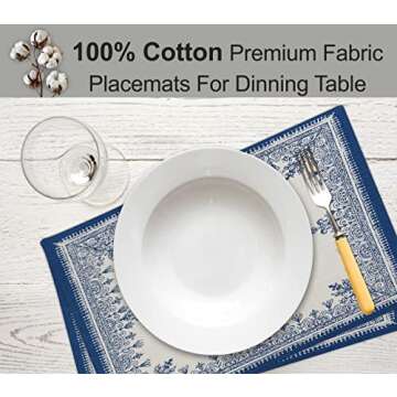 Ruvanti Placemats 100% Cotton 13x19 Inch, Dining Table Placemats Set of 6, Modern Place Mats for Dining Table Decor, Kitchen & Table Linens, Coffee Mat for Christmas Dinners - Ethnic