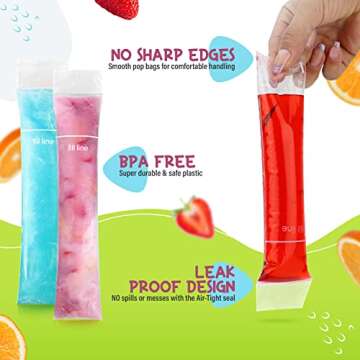 Frozip 125 Disposable Ice Popsicle Mold Bags| BPA Free Freezer Tubes With Zip Seals | For Healthy Snacks, Yogurt Sticks, Juice & Fruit Smoothies, Ice Candy Pops| Comes With A Funnel (8x2")