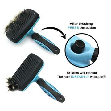 Pets First Self-Cleaning Slicker Brush for Dogs and Cats - Retractable Design for Quick Pet Fur Removal, Fine Bristles to Detangle and Massage