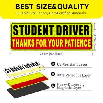 Student Driver Magnet - Reflective Safety Bumper Sticker (3 Pcs)