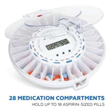 Med-E-Lert Automatic Pill Dispenser with Key Lock Box, Secure Medication Management, Automatic Pill Dispenser with Alarm for Elderly, 28 Sealed Pill Compartments (Clear Lid) FSA/HSA Eligibility