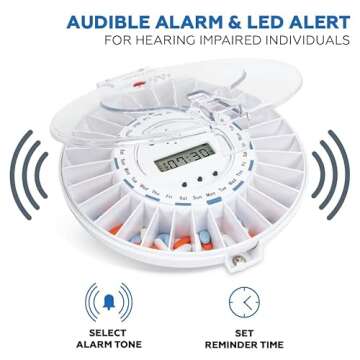 Med-E-Lert Automatic Pill Dispenser with Key Lock Box, Secure Medication Management, Automatic Pill Dispenser with Alarm for Elderly, 28 Sealed Pill Compartments (Clear Lid) FSA/HSA Eligibility