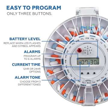 Med-E-Lert Automatic Pill Dispenser with Key Lock Box, Secure Medication Management, Automatic Pill Dispenser with Alarm for Elderly, 28 Sealed Pill Compartments (Clear Lid) FSA/HSA Eligibility