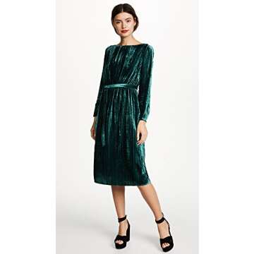 BB DAKOTA Women's Lennox Crinkle Velvet Fit N Flare Belted Dress