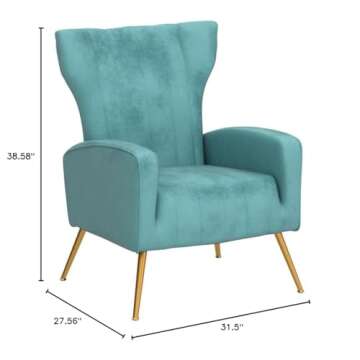 Container Furniture Direct Armchair Modern Velvet Accent Chair, Channel Tufted Bedroom, Office or Living Room Furniture with Elegant Metal Legs, Teal