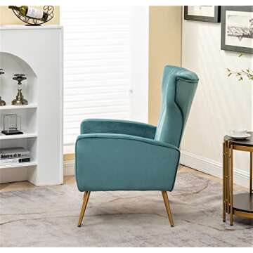 Container Furniture Direct Armchair Modern Velvet Accent Chair, Channel Tufted Bedroom, Office or Living Room Furniture with Elegant Metal Legs, Teal