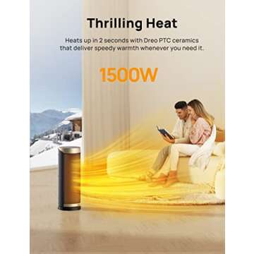 Dreo Space Heater, 1500W PTC Ceramic Heaters for Indoor Use with Remote, 70° Oscillation, 1-12H Timer, Electric Heaters with Thermostat, Fast and Safe Portable Heater for Office, Bedroom, Large Room