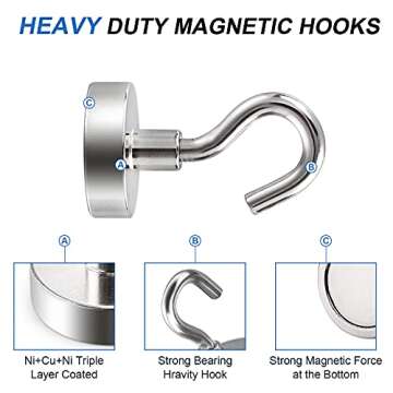 LOVIMAG Magnetic Hooks, 30lbs Cruise Ship Essentials for Travel, Rare Earth Cruise Magnets with Hooks for Cruise Cabins, Strong Magnets for Hanging,Refrigerator,Locker,Curtain and Kitchen etc - 6 Pack