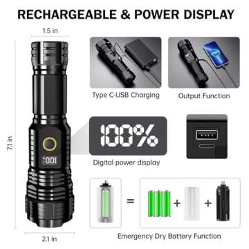 Flashlights High Lumens Rechargeable, 990000LM LED Super Bright Flash Light, Zoomable Linternas with LCD Digital Display, 5 Modes, Waterproof, Powerful Tactical Flashlight for Emergencies Camping Gift