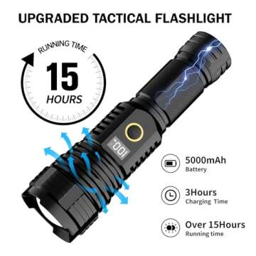 Flashlights High Lumens Rechargeable, 990000LM LED Super Bright Flash Light, Zoomable Linternas with LCD Digital Display, 5 Modes, Waterproof, Powerful Tactical Flashlight for Emergencies Camping Gift