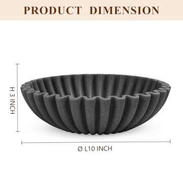 YMXYJM Large Decorative Bowl, Modern Handicraft Bowls for Home Decor, Decorative Fruit Bowl for Kitchen, Ruffle Bowl Decor, Stylish Key Bowl for Entry Table, Artificial Stone Black