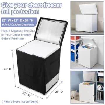 Dalema Outdoor Deep Freezer Cover,Heavy Duty 600D 100% Waterproof Chest Freezer Cover,Freezer Covers for Outside 3.5 Cubic Chest Freezer,Top Can Be Opened by Zipper(23"W x 23"D x 34"H,Black)