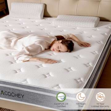 Acochey Queen Mattress in a Box,10 Inch Queen Mattresses,Gel Memory Foam Medium Firm Grey Hyrid Mattress,Quality Comfort and Adaptive Support Breathable Cooling Queen Mattress,CertiPUR-US.