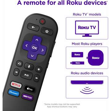 Roku Voice Remote | TV Remote Control with Voice Control, TV Controls, Simple Setup, & Pre-Set App Shortcuts - Replacement Remote Compatible with Roku TV, Roku Players, & Roku Audio