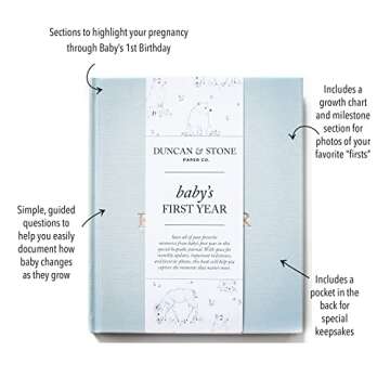 Baby First Year Book (Sky Blue, 112 Pages) - Memory & Milestone Baby's First Year Photo Album from Pregnancy to First Year – Baby Book Keepsake Gift