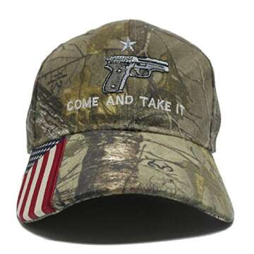 Military Imagine Camo Handgun Come and Take It Cap Hat American Flag