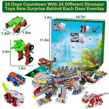 Dinosaur Advent Calendar 2022 for Kids Boys 24 Days Countdown Christmas Calendars 12 Transform Dino Cars +12 in 1 Building Blocks Toys Holiday Xmas Stocking Stuffers Gift Christmas Party Favor