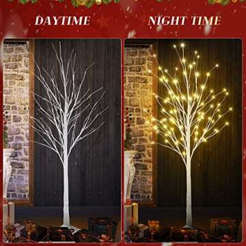 LTTROMAT Lighted Birch Trees-4FT 5FT 6FT, Artificial Christmas Tree LED Tree with 48 56 96LED for Christmas Halloween Home Party Wedding Decorations, Indoor/Outdoor, Lighted Trees, Warm White