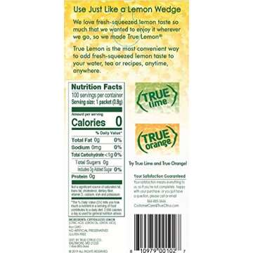 TRUE LEMON Water Enhancer - 100 Count, 0 Calorie Sugar Free Lemon Flavoring Packets