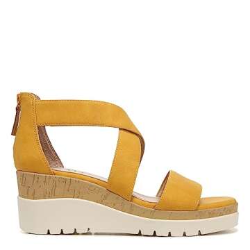 Naturalizer SOUL Women's Goodtimes Crisscross Wedge Sandals - Yellow Suede Size 7.5M