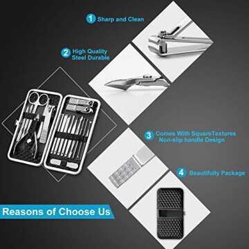 Nail Clippers Set Fingernail and Toenail Clipper Cutters, Manicure Pedicure Kit 18 Pieces Stainless Steel Professional Grooming Kits, Nail Care Tools with Luxurious Travel Case