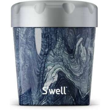 S'well Stainless Steel Ice Cream Pint Cooler 16 ounces Triple Layered Vacuum Insulated Keeps Ice Cream Frozen for Hours Ice Cream Pint Cooler, 1 Count (Pack of 1), Azurite Marble