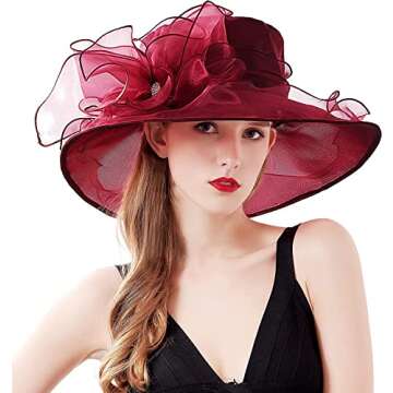 TLMNU Organza Kentucky Fascinator Hat - Women’s Wide Brim Derby Church Bridal Tea Party Wedding Hat 02Fuchsia