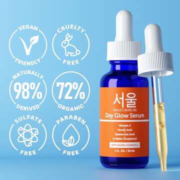 SeoulCeuticals Korean Skin Care 20% Vitamin C Hyaluronic Acid Serum + CE Ferulic Acid - Potent Anti Aging, Anti Wrinkle Korean Beauty 1oz