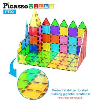 PicassoTiles Kids Toy Magnetic Building Blocks Magnet Tiles Supersized 2pc Large Stabilizer Base Jumbo XL Plate Foundation Education Construction Kit Engineering STEM Children Learning Stacking Set