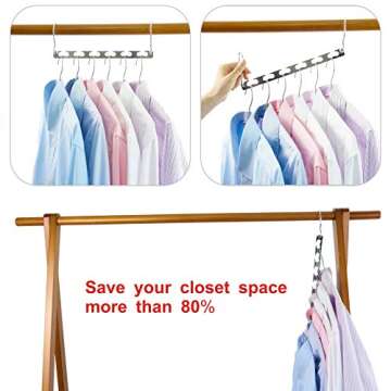 TOPIA HANGER Closet Hangers Space Saving, Heavy Duty Chrome Clothes Hanger Organizer, Multifunctional Hangers for Closet with Wider Wavy Slots and Hooks 4pcs, CT11C