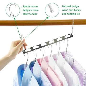 TOPIA HANGER Closet Hangers Space Saving, Heavy Duty Chrome Clothes Hanger Organizer, Multifunctional Hangers for Closet with Wider Wavy Slots and Hooks 4pcs, CT11C