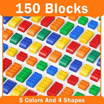 Building Blocks for Toddlers 2-5 Including a Baseplate, 150 Piece Big Building Blocks for Kids, Block and Bricks Set Educational Toys for Children Boys Girls All Ages, Compatible with All Major Brands