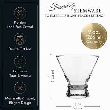 ELIXIR GLASSWARE Stemless Martini Glasses Set of 4-9 oz - Hand Blown Crystal Martini Glasses - Elegant Cocktail Glasses, Martini Glass Set of 4, Crystal Glasses, Housewarming Gifts for Women and Men