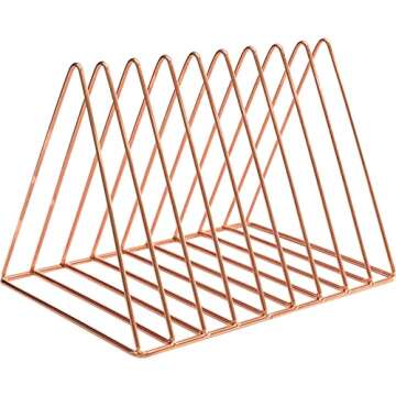 Sooyee 9 Slot Rose Gold Magazine Holder,Desktop File Sorter Organizer Triangle Bookshelf Decor Home Office