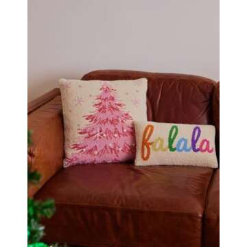 Peking Handicraft 31JES1308C18SQ Pink Christmas Tree Hook Pillow, 18-inch Square