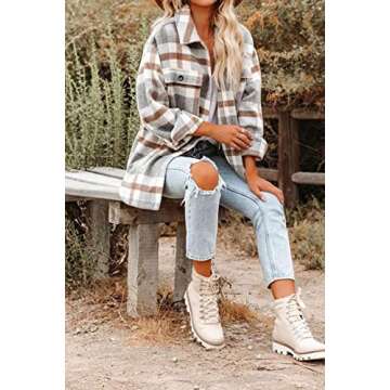 Women's Plaid Long Sleeve Shacket in Khaki