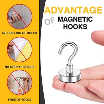 DIYMAG Magnetic Hooks, 30Lbs Strong Heavy Duty Cruise Magnet S-Hooks for Classroom, Fridge, Workplace and Office etc, Screw in Hooks, 6 Pack-Silver