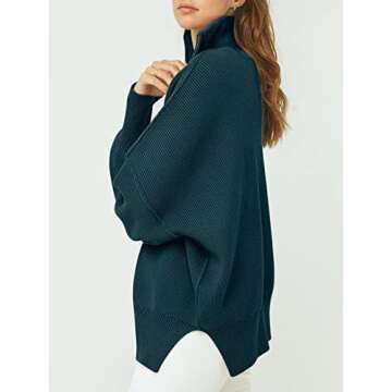 ANRABESS Women's Oversized Fashion Long Sleeve Quarter Zip Baggy Loose Slouchy Sweater Pullover Tops 2024 Fall Outfits Deep Blue X-Small