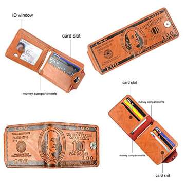 LUI SUI Men Us Dollar Bill Wallet Billfold Leather Credit Card Photo Holder