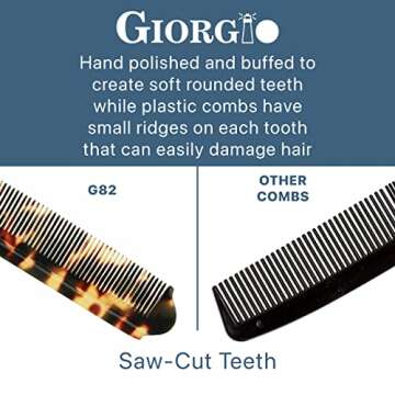 Giorgio G82 Folding Pocket Comb for Men, Fine Tooth Hair Comb for Everyday Grooming Styling Hair, Beard or Mustache, Use Dry or with Balms, Handmade, Saw Cut Hand Polished (7.87")