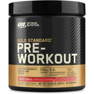 OPTIMUM NUTRITION Gold Standard Pre-Workout with Creatine, Beta-Alanine, and Caffeine for Energy, Flavor: Fruit Punch, 30 Servings