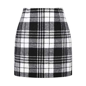 Women's High Waist Plaid Bodycon Mini Skirt in Black - XS