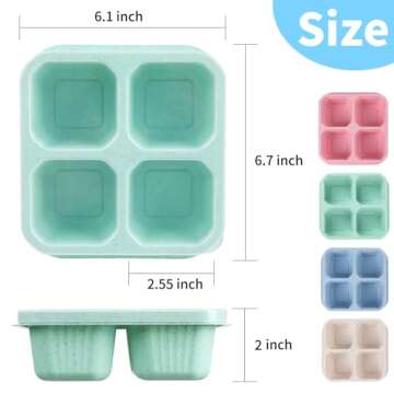 buluker 4 Pack Bento Snack Containers Set， 4 Compartment Food Storage Containers Wheat Straw Meal Prep Lunch Box Plastic Food Storage Containers, Microwave and Dishwasher Safe (4colour)