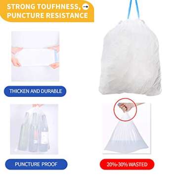 Favored 4 Gallon Trash Bags,Garbage Bags Tall Strong Super-Thickened Drawstring Solid Small Trash Bags,Garbage Bags for Kitchen,Bathroom, Bedroom, Home, Office, Trash Cans 4 Gallon (48 Count-white)